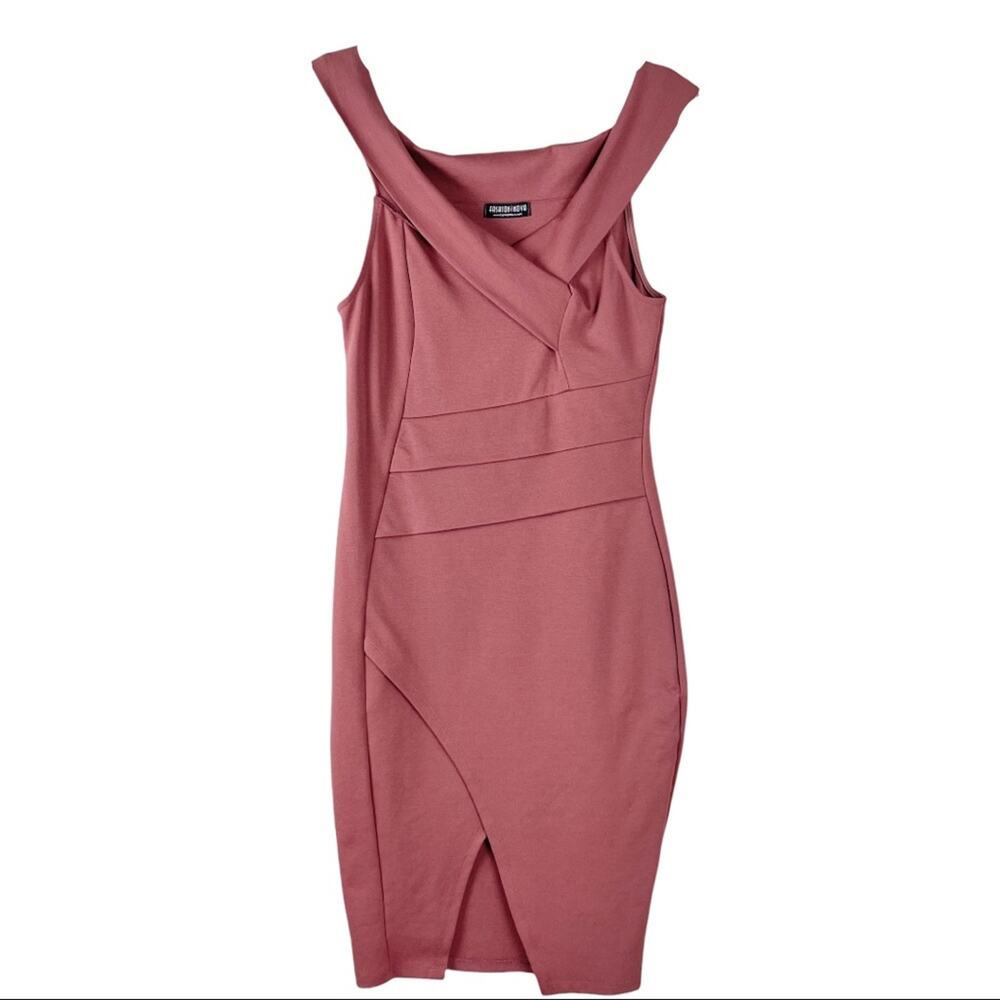 Fashion Nova mauve pink bandage bodycon stretchy slit midi dress medium - Picture 2 of 9